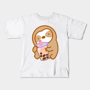 Cute Boba Milk Tea Sloth Kids T-Shirt